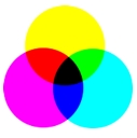 3 overlapping circles of the colors cyan, mangenta and yellow